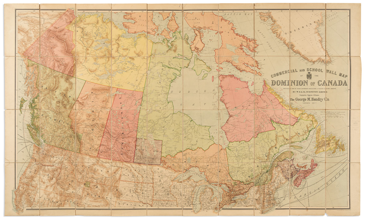 (CANADA.) W.&A.K. Johnston; for The George M. Hendry Co. Commercial and School Wall Map of the Dominion of Canada.